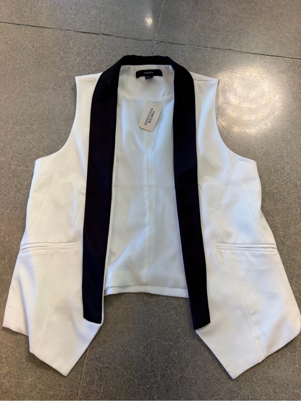 Forever 21 White Sleeveless Blazer Vest with Black Trim